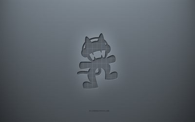 Monstercat -logo, harmaa luova tausta, Monstercat -tunnus, harmaa paperi, Monstercat, harmaa tausta, Monstercat 3D -logo