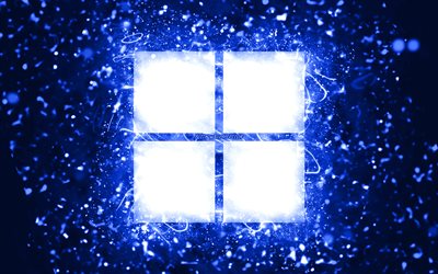 Microsoft dark blue logo, 4k, dark blue neon lights, creative, dark blue abstract background, Microsoft logo, Windows 11 logo, brands, Microsoft