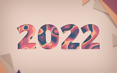 2022 New Year, 4k, cut letters, 2022 beige background, 2022 cut art, 2022 Year, 2022 concepts, Happy New Year 2022, 2022 paper background