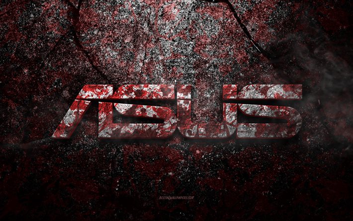 Logo Asus, art grunge, logo pierre Asus, texture pierre rouge, Asus, texture pierre grunge, embl&#232;me Asus, logo Asus 3d
