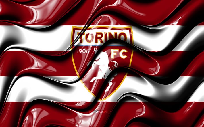 Bandeira do Torino FC, 4k, ondas 3D marrons e brancas, S&#233;rie A, clube de futebol italiano, Torino FC, futebol, logotipo do Torino, FC Torino