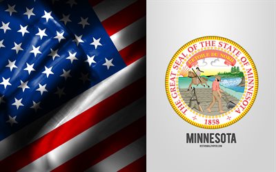 Selo de Minnesota, bandeira dos EUA, emblema do Minnesota, bras&#227;o do Minnesota, bandeira americana, Minnesota, EUA