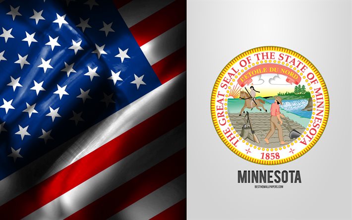Seal of Minnesota, USA Flag, Minnesota emblem, Minnesota coat of arms, Minnesota badge, American flag, Minnesota, USA