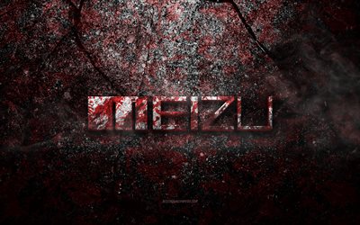 Meizu logo, grunge art, Meizu taş logo, kırmızı taş doku, Meizu, grunge taş doku, Meizu amblemi, Meizu 3d logo