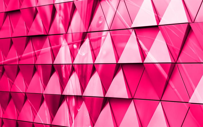 rosa 3d triangel bakgrund, 4k, rosa 3d bakgrund, glas trianglar, kreativ 3d rosa bakgrund, rosa 3d glas trianglar