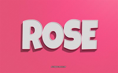 Rosa, fondo de l&#237;neas rosadas, fondos de pantalla con nombres, nombre de Rose, nombres femeninos, tarjeta de felicitaci&#243;n de Rose, arte lineal, imagen con el nombre de Rose