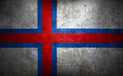 Faroe Islands metal flag, grunge art, European countries, Day of Faroe Islands, national symbols, Faroe Islands flag, metal flags, Flag of Faroe Islands, Europe, Faroe Islands