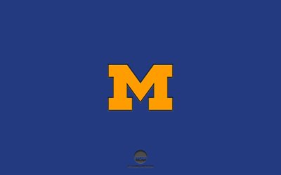 Michigan Wolverines, mavi arka plan, Amerikan futbol takımı, Michigan Wolverines amblemi, NCAA, Michigan, ABD, Amerikan Futbolu, Michigan Wolverines logosu