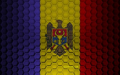 Moldova flag, 3d hexagons texture, Moldova, 3d texture, Moldova 3d flag, metal texture, flag of Moldova
