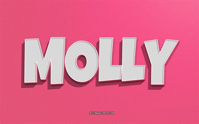 Molly, fundo de linhas rosa, pap&#233;is de parede com nomes, nome de Molly, nomes femininos, cart&#227;o de felicita&#231;&#245;es de Molly, arte de linha, imagem com o nome de Molly