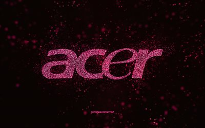 Logotipo glitter da Acer, 4k, fundo preto, logotipo da Acer, arte glitter rosa, Acer, arte criativa, logotipo glitter rosa da Acer