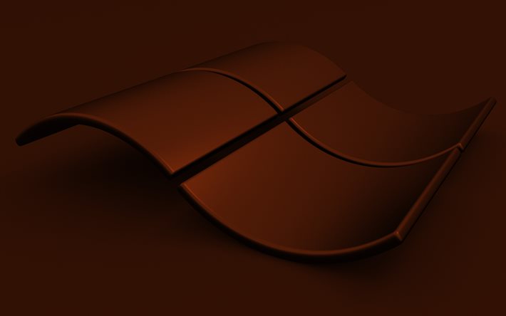 windows-braunes logo, 4k, brauner hintergrund, kreativ, betriebssystem, windows 3d-logo, grafik, windows 3d-wellenlogo, windows-logo, windows