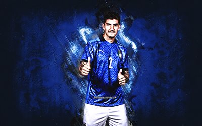 Giovanni Di Lorenzo, Italy national football team, Italian football player, grunge art, blue stone background, football, Italy