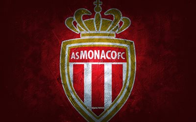 AS Monaco FC, French football team, red background, AS Monaco FC logo, grunge art, Ligue 1, France, football, AS Monaco FC emblem