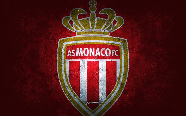 AS Monaco FC, sele&#231;&#227;o francesa de futebol, fundo vermelho, logotipo do AS Monaco FC, arte do grunge, Ligue 1, Fran&#231;a, futebol, emblema do AS Monaco FC