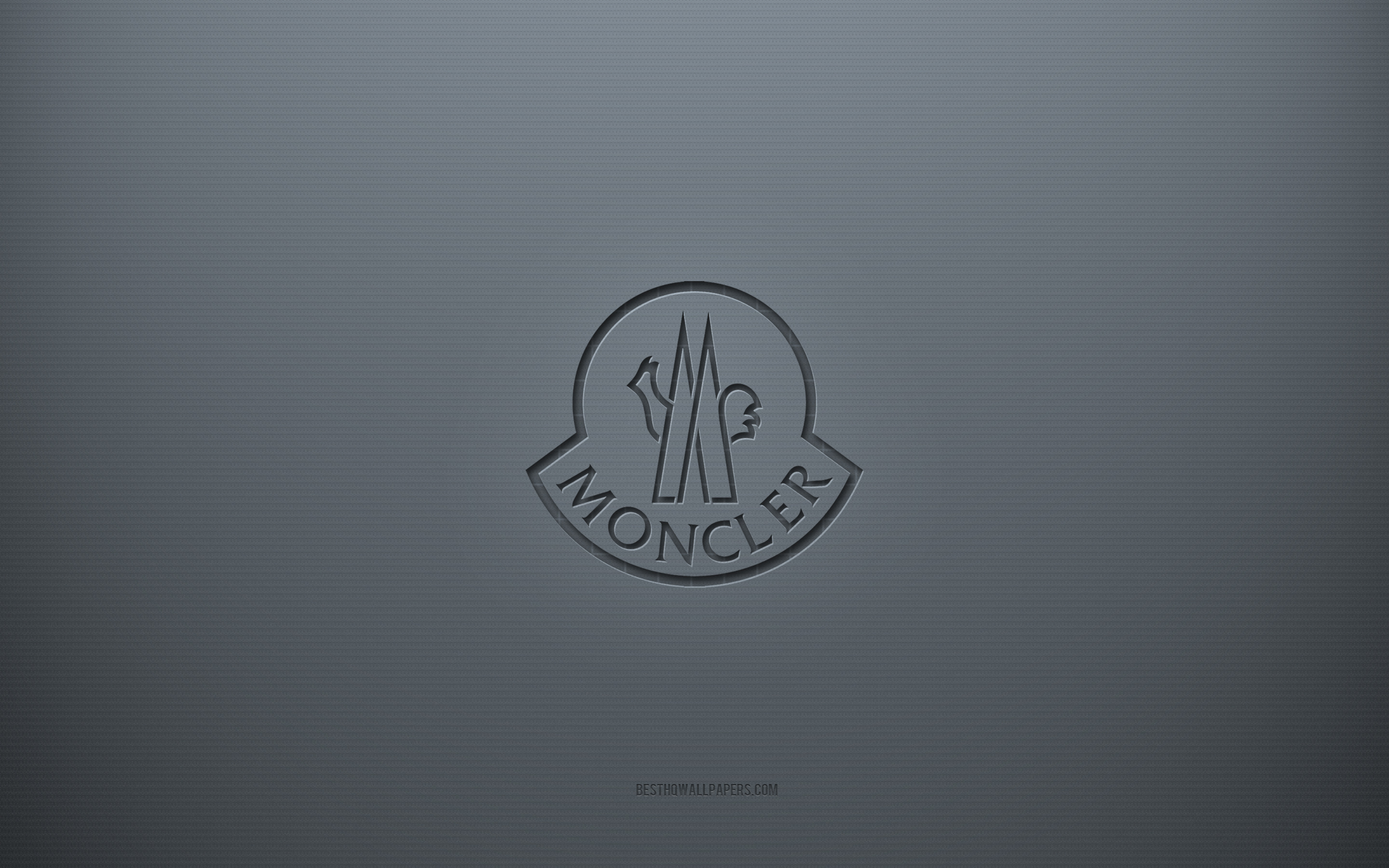Moncler logo, gray creative background, Moncler emblem, gray paper texture,...