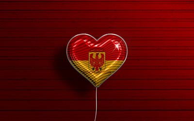 I Love Potsdam, 4k, realistic balloons, red wooden background, german cities, flag of Potsdam, Germany, balloon with flag, Potsdam flag, Potsdam, Day of Potsdam