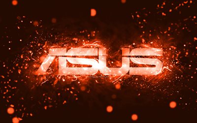 Logotipo laranja da Asus, 4k, luzes de n&#233;on laranja, criativo, fundo abstrato laranja, logotipo da Asus, marcas, Asus