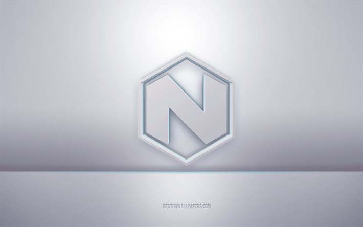 Logotipo Nikola 3D branco, fundo cinza, logotipo Nikola, arte criativa em 3D, Nikola, emblema em 3D