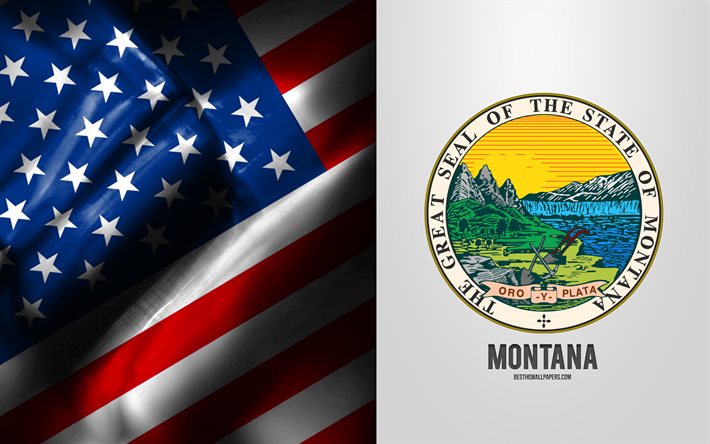 Seal of Montana, USA Flag, Montana emblem, Montana coat of arms, Montana badge, American flag, Montana, USA