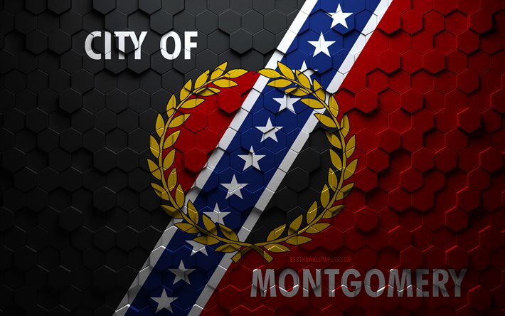 Bandiera di Montgomery, Alabama, arte a nido d&#39;ape, bandiera di esagoni Montgomery, Montgomery, arte di esagoni 3d, bandiera di Montgomery