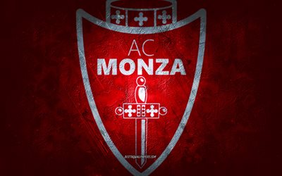 مونزا إف سي, فريق كرة القدم الإيطالي, خلفية حمراء, شعار Monza FC, فن الجرونج, السيري بي, كرة القدم, إيطاليا