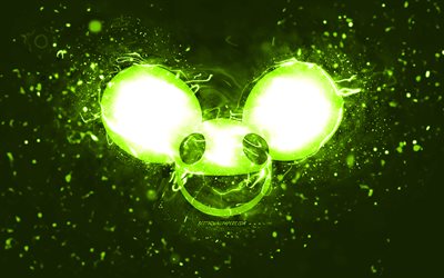 Deadmau5 logo citron vert, 4k, DJ canadiens, néons citron vert, créatif, fond abstrait citron vert, Joel Thomas Zimmerman, logo Deadmau5, stars de la musique, Deadmau5