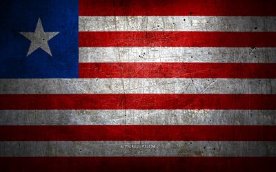 Liberiansk metallflagga, grungekonst, afrikanska länder, Liberias dag, nationella symboler, Liberias flagga, metallflaggor, Afrika, Liberianska flaggan, Liberia