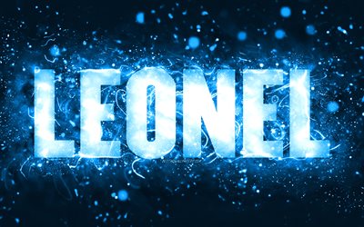 Happy Birthday Leonel, 4k, blue neon lights, Leonel name, creative, Leonel Happy Birthday, Leonel Birthday, popular american male names, picture with Leonel name, Leonel
