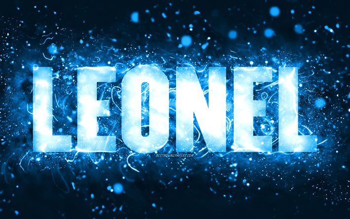 Joyeux anniversaire Leonel, 4k, n&#233;ons bleus, nom Leonel, cr&#233;atif, Leonel joyeux anniversaire, Leonel anniversaire, noms masculins am&#233;ricains populaires, photo avec le nom Leonel, Leonel