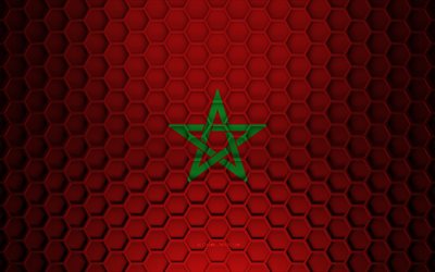 Morocco flag, 3d hexagons texture, Morocco, 3d texture, Morocco 3d flag, metal texture, flag of Morocco