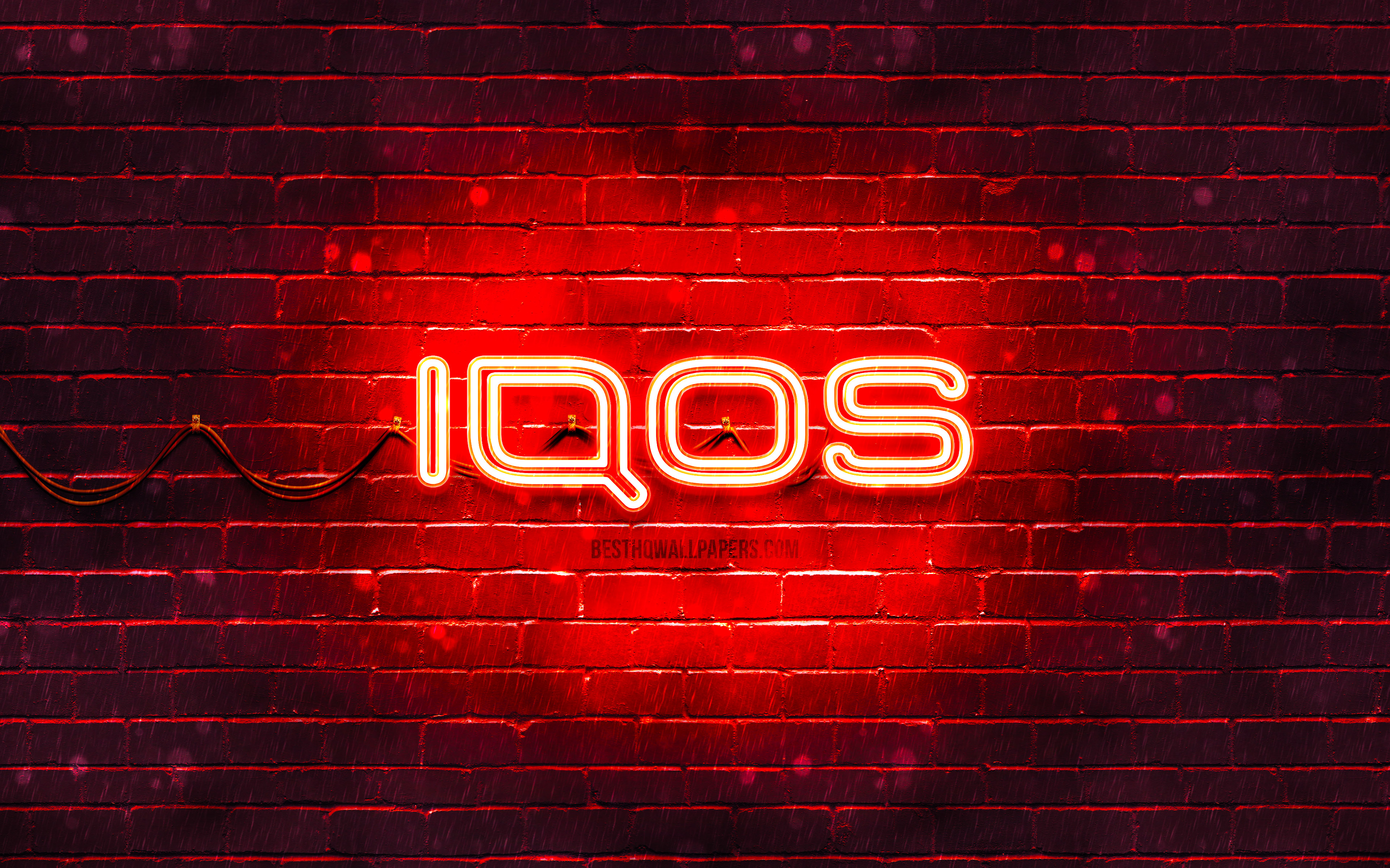 ダウンロード画像 Iqosの赤いロゴ 4k 赤レンガの壁 Iqosロゴ お Iqosネオンロゴ Iqos 画面の解像度 3840x2400 壁紙デスクトップ上