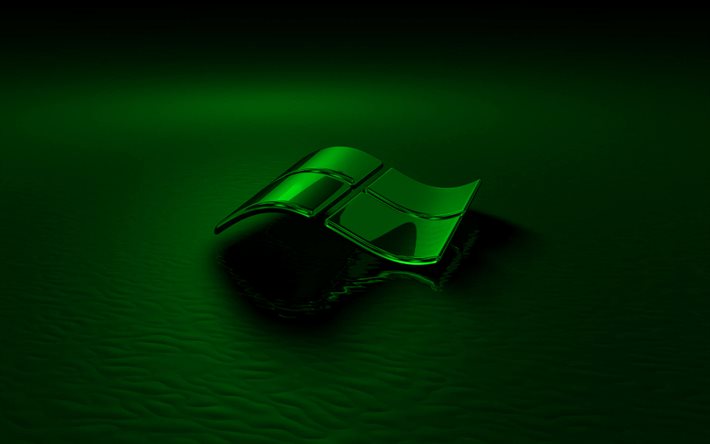 ライトグリーンの3DWindowsロゴ, 黒の背景, 3d波薄緑色の背景, Windowsロゴ, Windowsエンブレム, 3Dアート, Windows