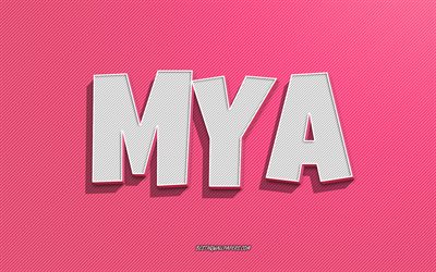 Mya, pink lines background, wallpapers with names, Mya name, female names, Mya greeting card, line art, picture with Mya name
