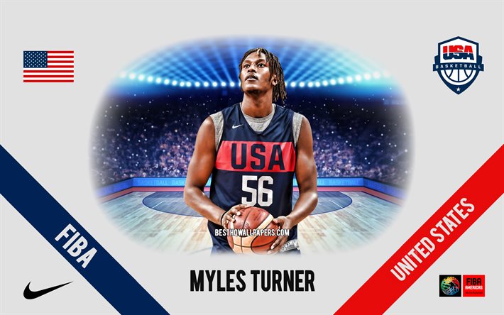 Myles Turner, &#233;quipe nationale de basket-ball des &#201;tats-Unis, joueur de basket-ball am&#233;ricain, NBA, portrait, &#201;tats-Unis, basket-ball