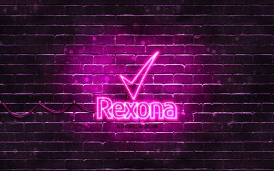rexona lila logo, 4k, lila brickwall, rexona logo, marken, rexona neon logo, rexona