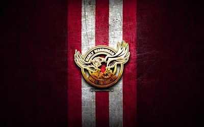 Manly Sea Eagles, golden logo, National Rugby League, purple metal background, australian rugby club, Manly Sea Eagles logo, rugby, NRL