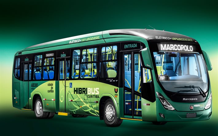Marcopolo Viale BRT Hibribus, 4k, 2021 autobus, trasporto passeggeri, Marcopolo Bus, G7, 2021 Marcopolo Viale BRT Hibribus, bus verde, Marcopolo