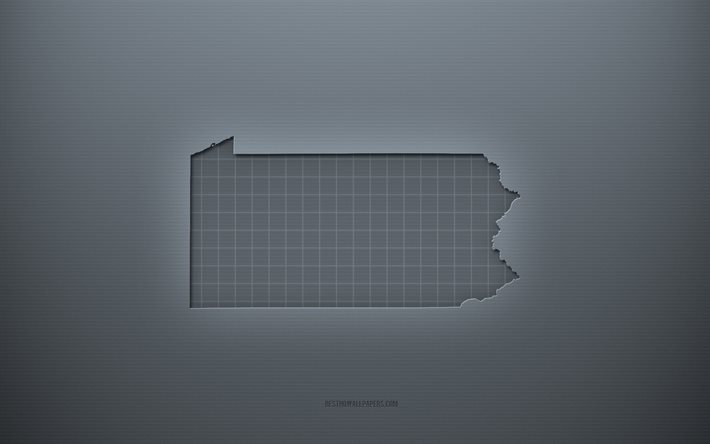 Mapa de Pensilvania, fondo gris creativo, Pensilvania, EE UU, Textura de papel gris, estados americanos, silueta de mapa de Pensilvania, mapa de Pensilvania, fondo gris, mapa 3d de Pensilvania