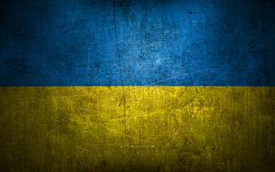 Ukrainian metal flag, grunge art, European countries, Day of Ukraine, national symbols, Ukraine flag, metal flags, Flag of Ukraine, Europe, Ukrainian flag, Ukraine