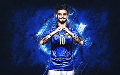 Lorenzo Insigne, Italy national football team, blue stone background, Italy, football, Insigne art, grunge art
