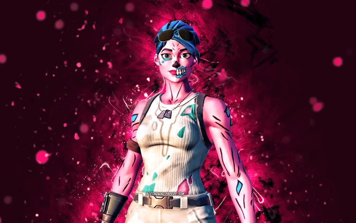 Pink Ghoul Trooper, 4k, luci al neon viola, Fortnite Battle Royale, personaggi di Fortnite, Pink Ghoul Trooper Skin, Fortnite, Pink Ghoul Trooper Fortnite