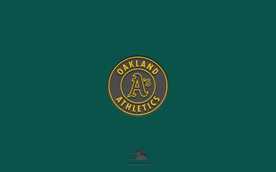 Oakland Athletics, sfondo verde, squadra di baseball americana, emblema di Oakland Athletics, MLB, California, USA, baseball, logo di Oakland Athletics