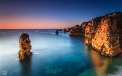 Les douze Ap&#244;tres, la mer, les rochers, c&#244;te, coucher de soleil, Australie
