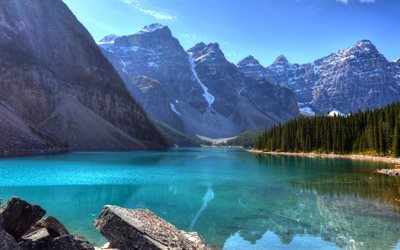 O Lago Moraine, lago glacial, Banff, Canad&#225;, montanha, lago