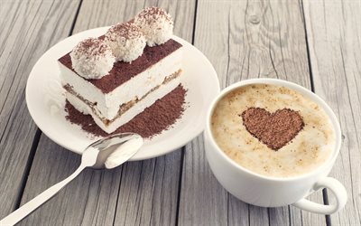 cake, tiramisu, coffee latte, latte art, sweets