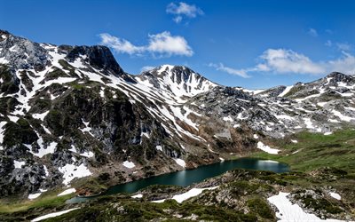 lago de montanha, penhascos, montanhas, Ast&#250;rias, Saliencia, Espanha