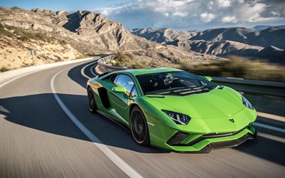 Lamborghini Aventador S, 2017, light green Aventador, supercar, sports cars, Italian cars, Lamborghini