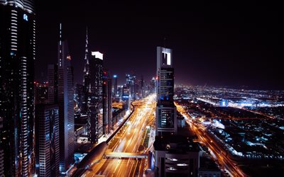 Dubai, nightscapes, UAE, pilvenpiirt&#228;ji&#228;, Yhdistyneet Arabiemiirikunnat
