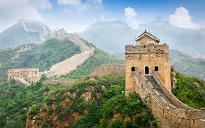 Great Wall of China, mountains, forest, China, great engineering facilities